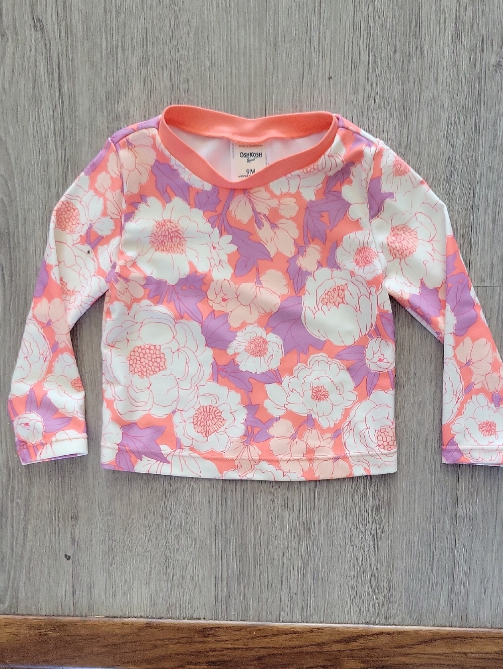 OshKosh Coral and Lavender Floral Swim Top